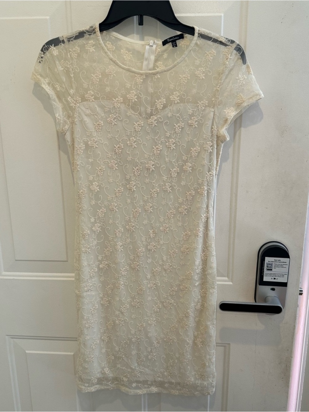 Lace Overlay Short Sleeve Dress in Ivory